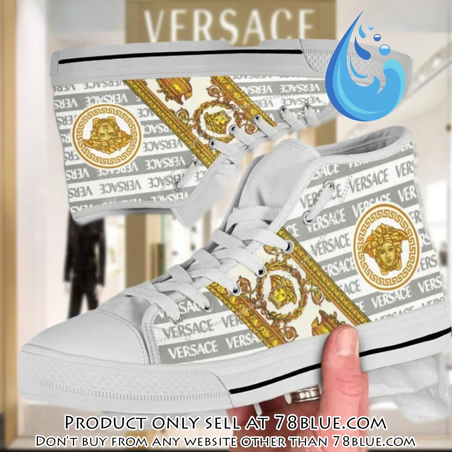 Versace white high top canvas shoes luxury brand gifts for men women 78b0029870